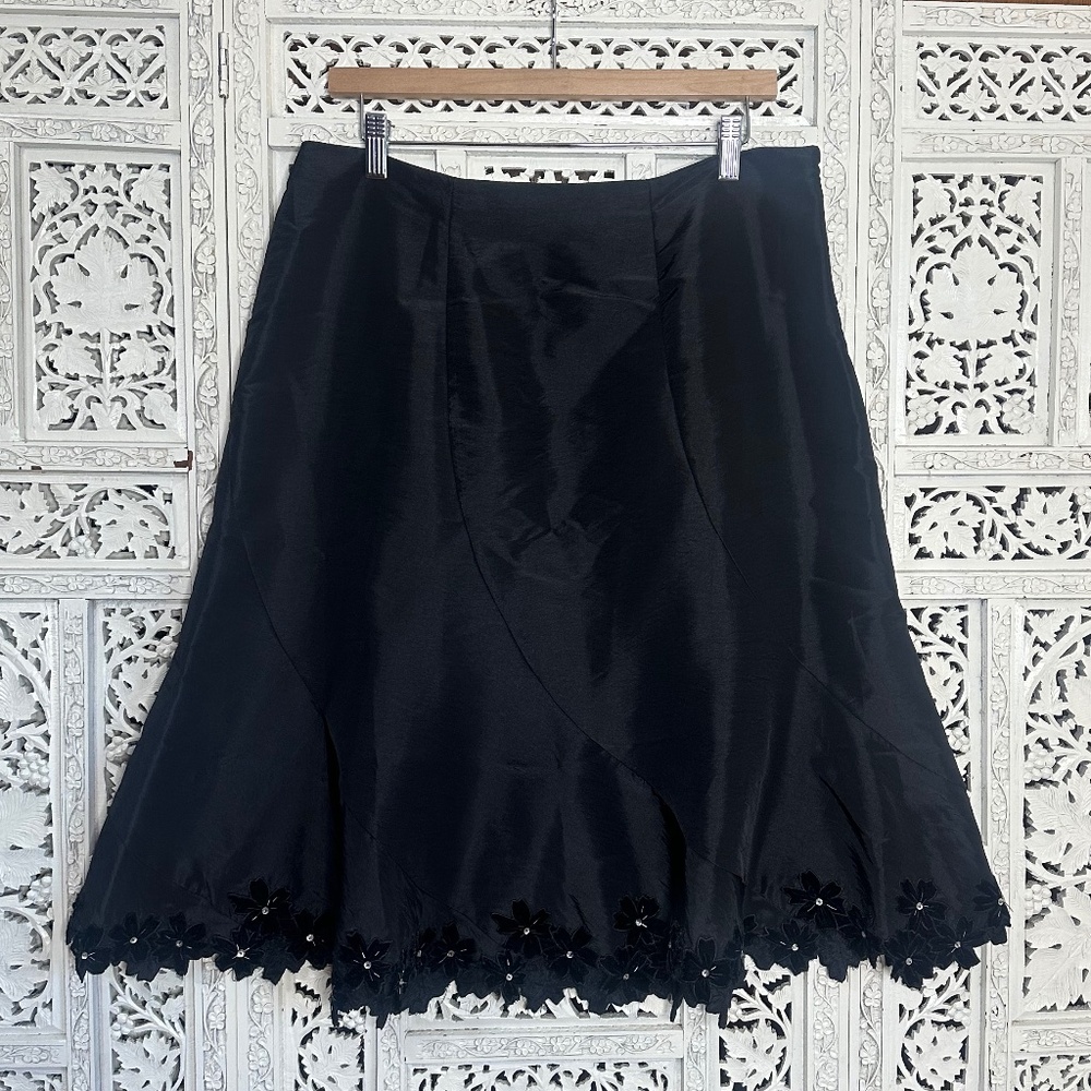 Expo‎ New York Black Fairy Grunge Whimsy Goth Velvet Floral Skirt Sz 12